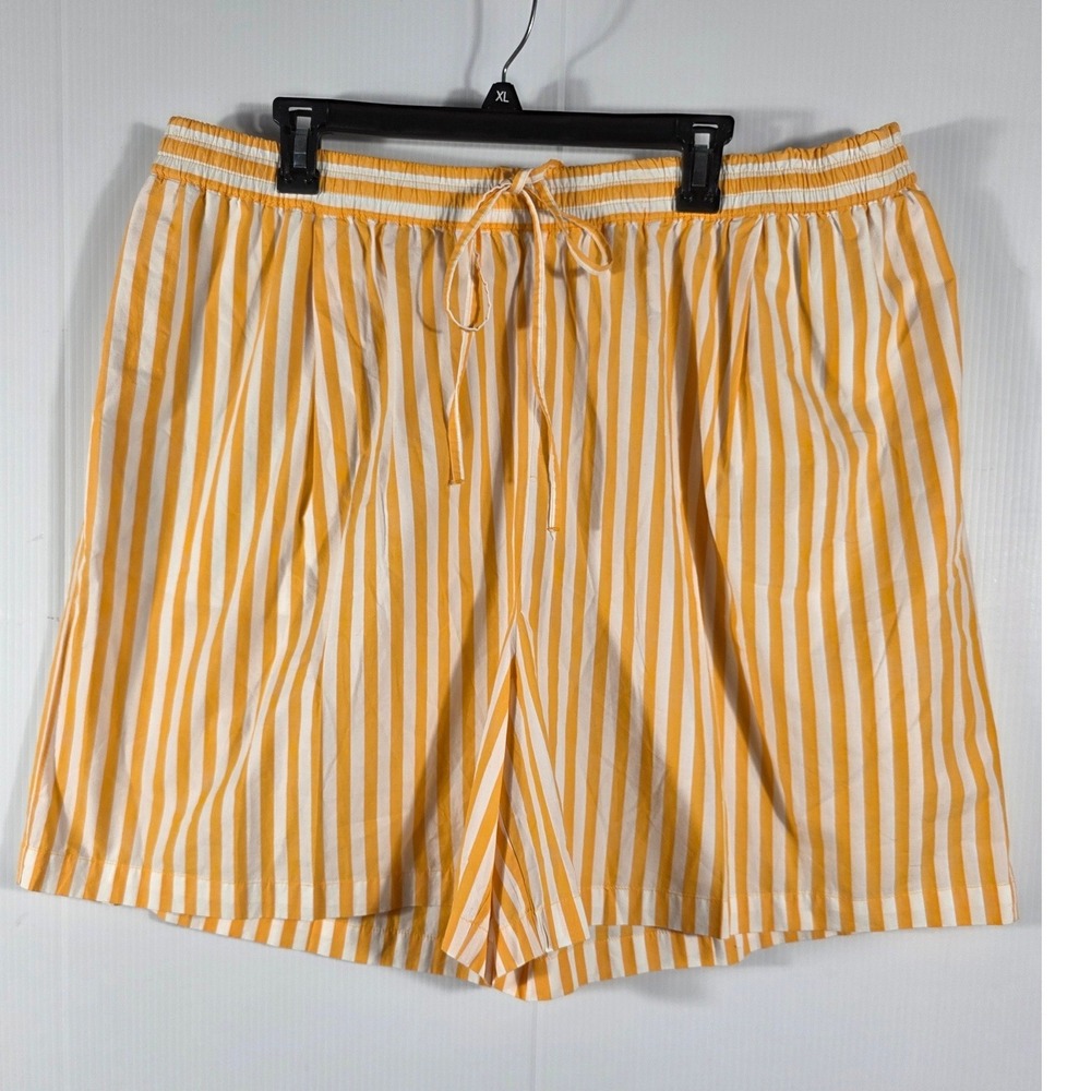 The Drop Womens Jada High 2X Yellow White Striped Cotton Drawstring Loose Short - Picture 2 of 12